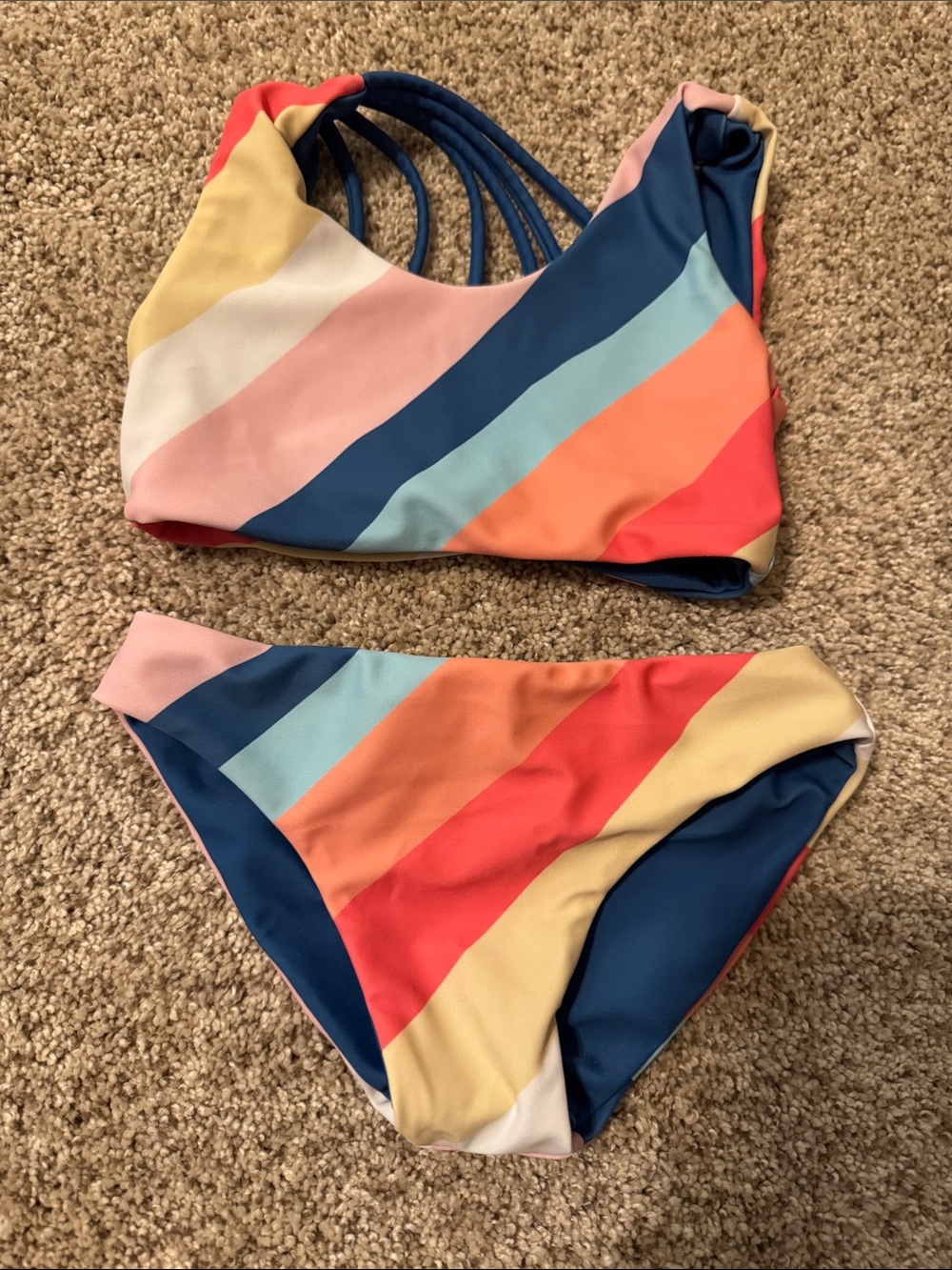 Girls' Multicolor Diagonal Stripe Swim Bikini - Active Two-Piece